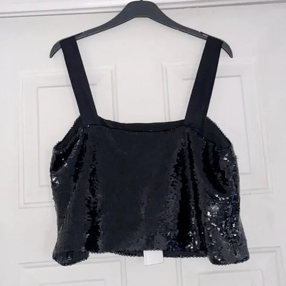 VERONICA BEARD Adi Black Sequin Crop Camisole Top size 14 - Picture 9 of 14